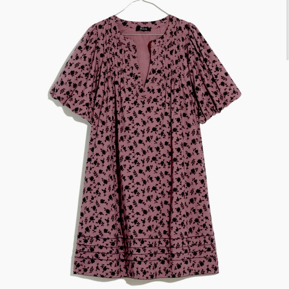 Madewell Tillie Puff-Sleeve Mini Dress in Shadow Blooms - Fig